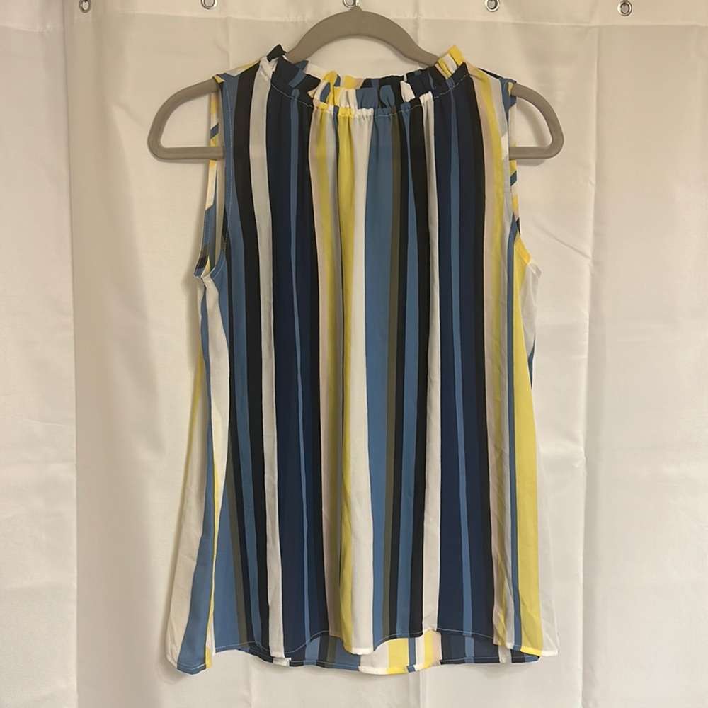 Loft Ruffle-Collared Vertical Striped Blouse